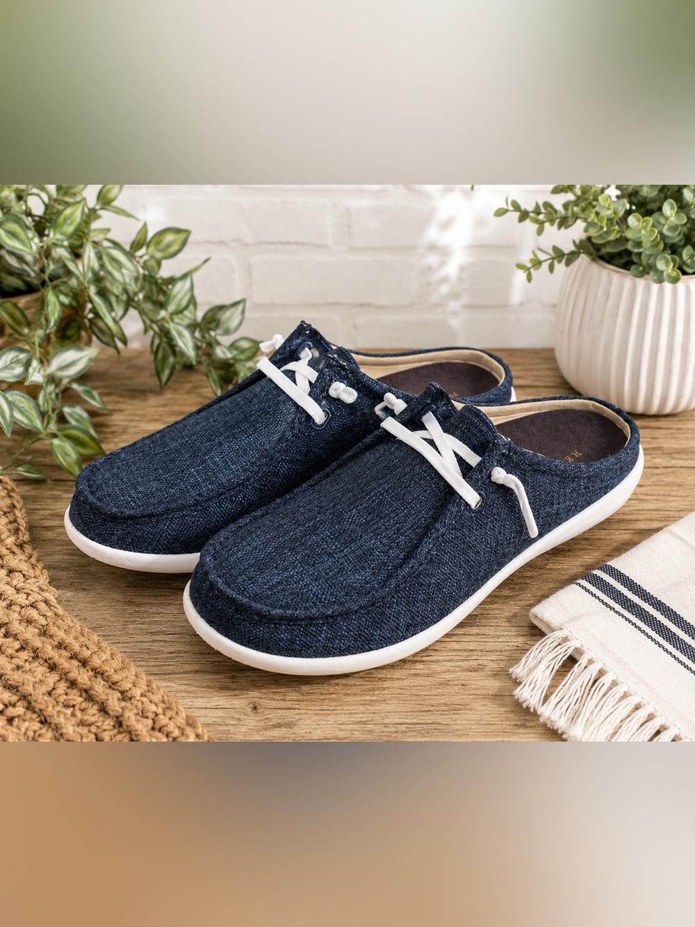 Revitalign Navy Blue Canvas Lace-Up Mule Sneakers Size 9D NWOT